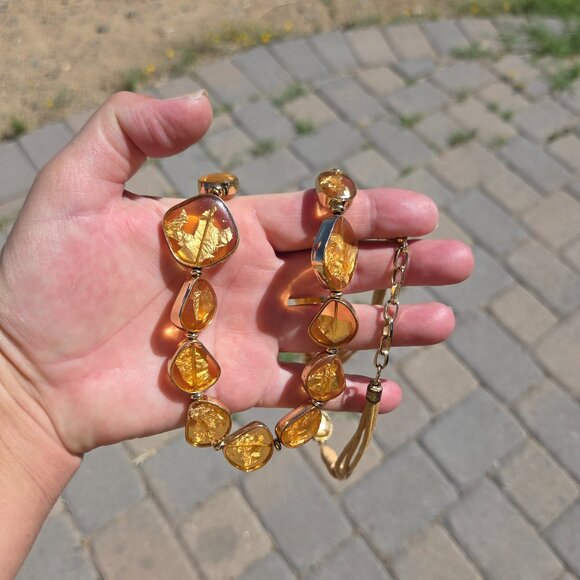 Chico's Goldtone and Chunky Flat Beads Long Necklace - Picture 6 of 6